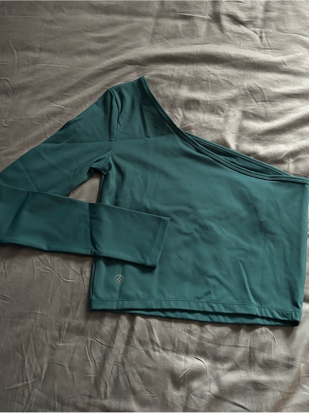 MPG One-Shoulder Long Sleeve Crop Top - Teal Green